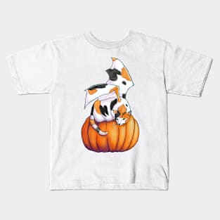 Calico Bat Cat on Pumpkin Kids T-Shirt